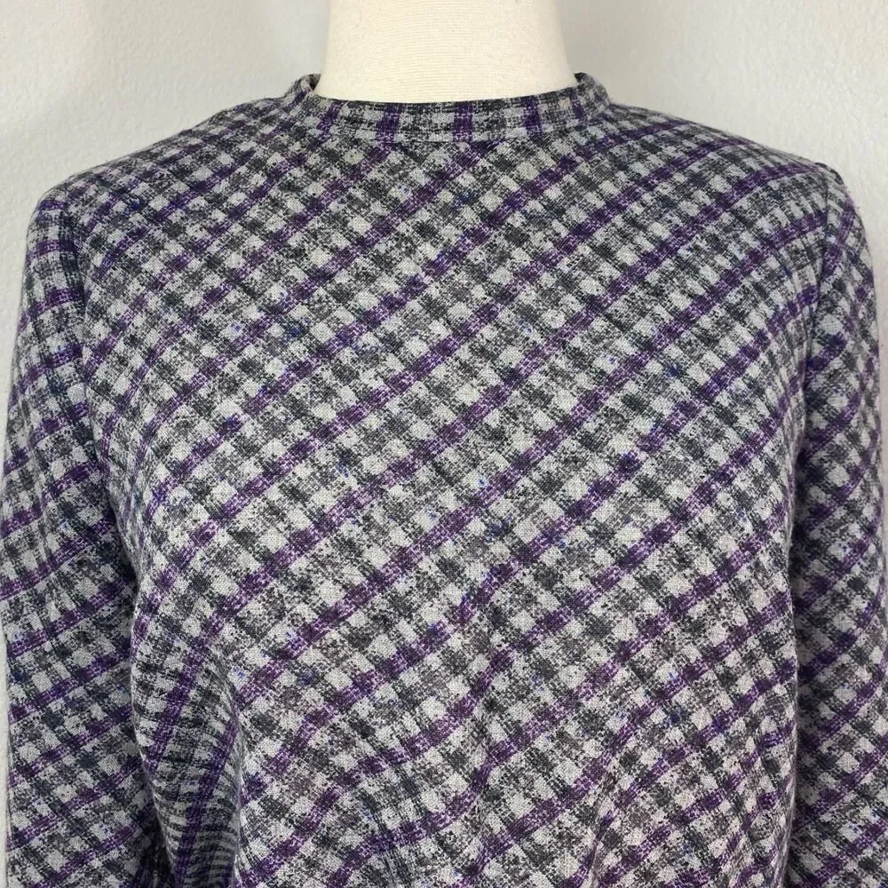 Vintage 80s Two-Piece Skirt & Blouse Med 8 Julie Miller Purple Plaid Lightweight